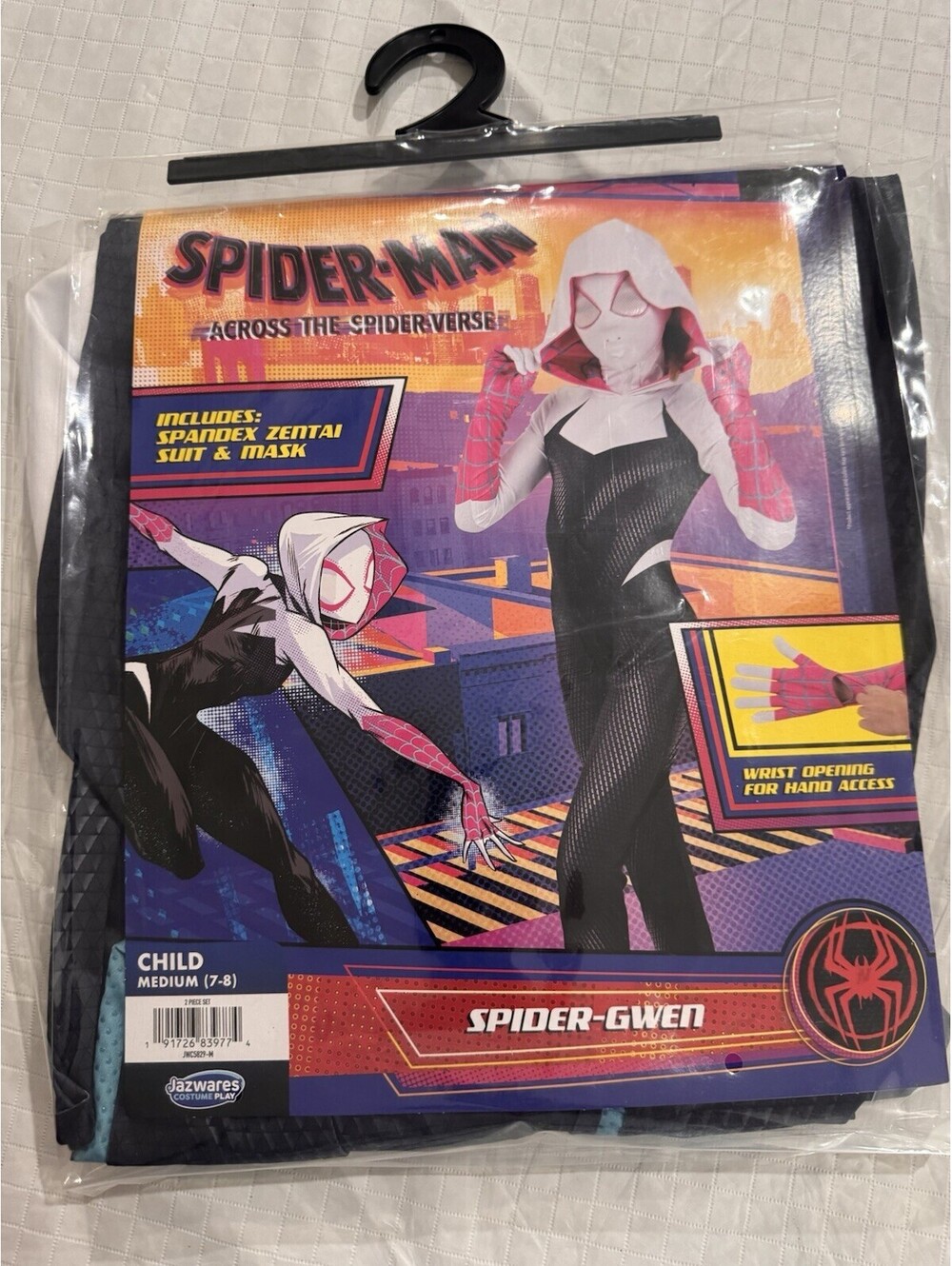 Spider Gwen Halloween Costume Girls Medium 7-8 Marvel Jumpsuit Hooded Mask
